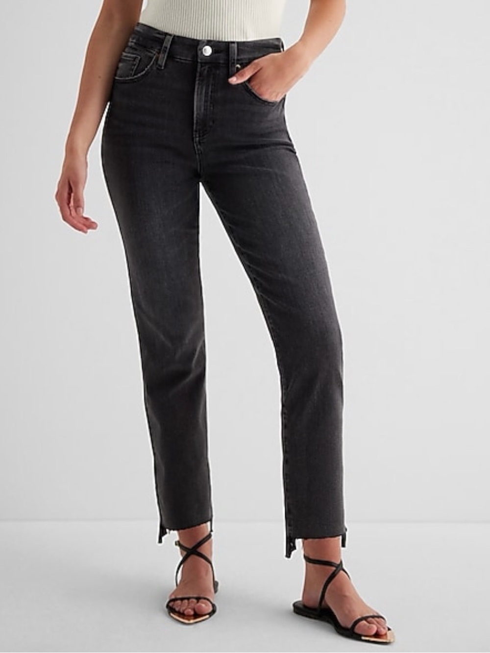 Express High Rise Straight Ankle Ultra Hyper Stretch Black Jeans M